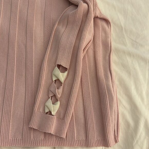 Chochene Italia 2 Piece Knit Women’s Set of Top & Skirt in Pink/ White Detail. - Picture 4 of 10
